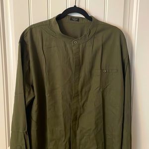 Coofandy linen button down shirt banded collar.